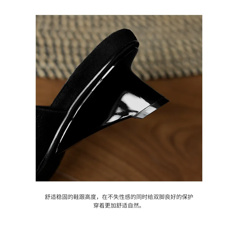 Spring/Summer Slippers, Square Toe, Unique Heel, High-Quality Sheepskin Women's Shoes, Fashionable Slippers