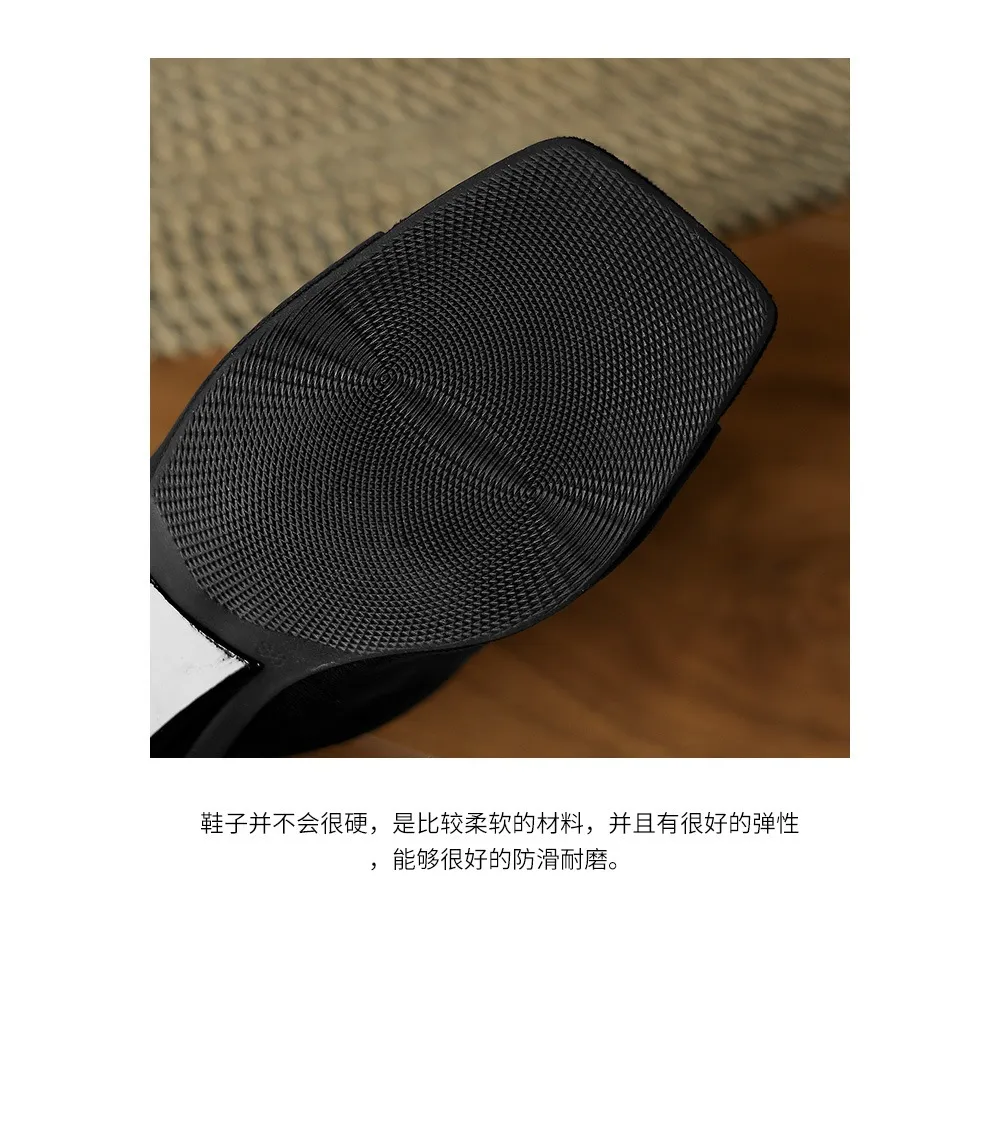 Spring/Summer Slippers, Square Toe, Unique Heel, High-Quality Sheepskin Women's Shoes, Fashionable Slippers