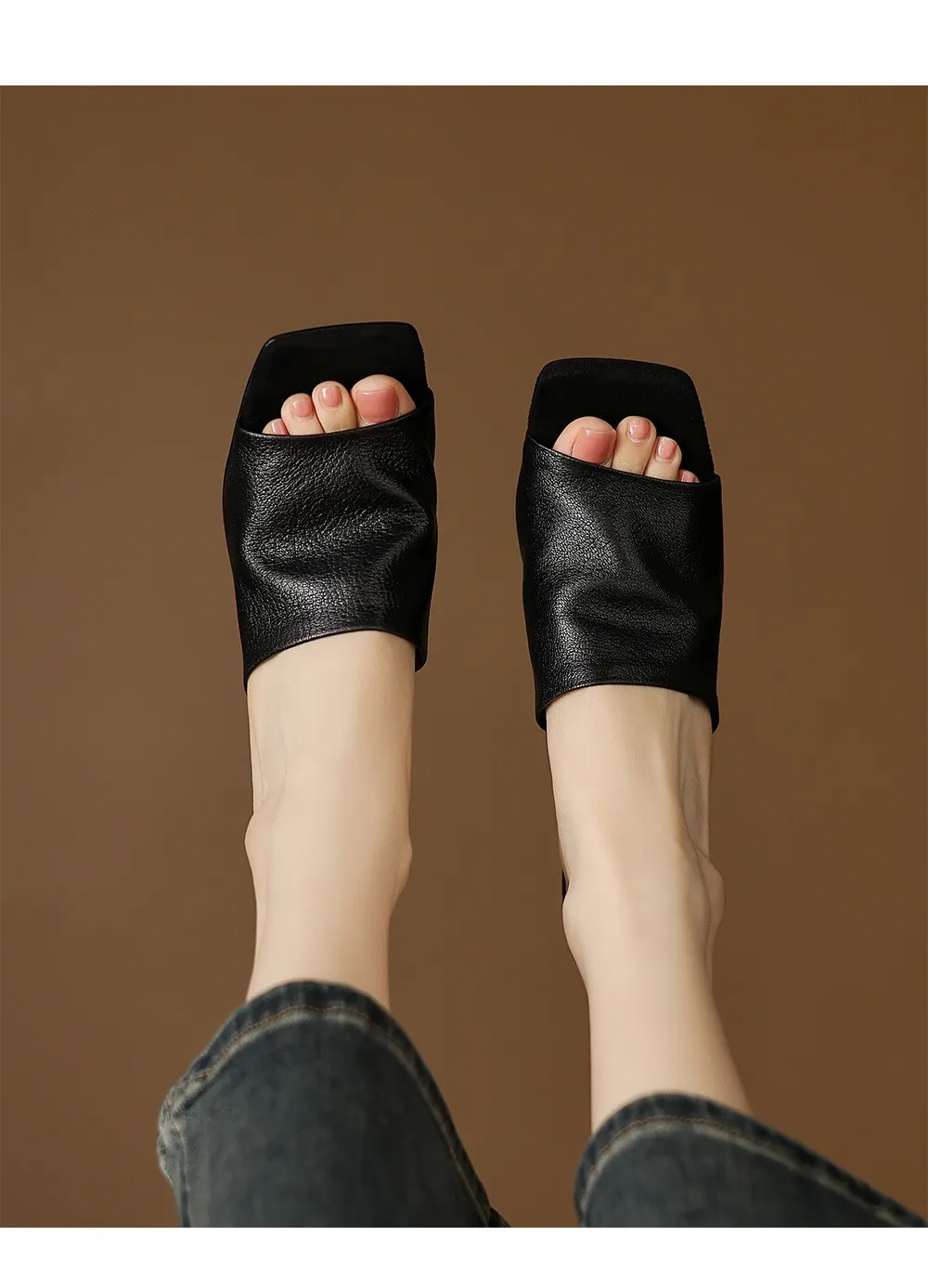 Spring/Summer Slippers, Square Toe, Unique Heel, High-Quality Sheepskin Women's Shoes, Fashionable Slippers