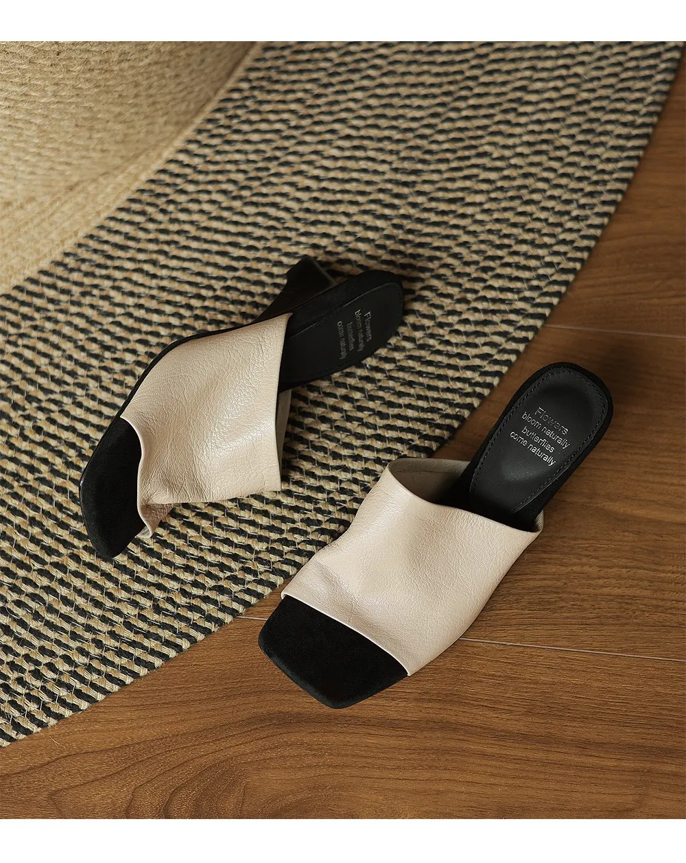 Spring/Summer Slippers, Square Toe, Unique Heel, High-Quality Sheepskin Women's Shoes, Fashionable Slippers