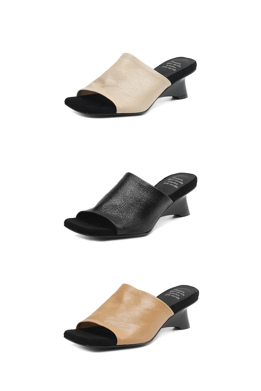 Spring/Summer Slippers, Square Toe, Unique Heel, High-Quality Sheepskin Women's Shoes, Fashionable Slippers
