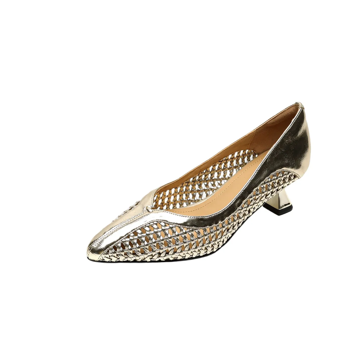 Spring/Summer pointed-toe chunky heel high-heeled cowhide openwork fashion women's shoes