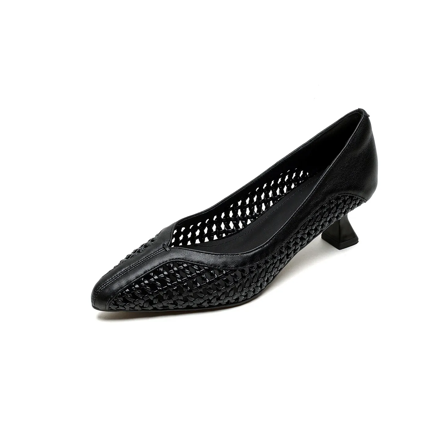 Spring/Summer pointed-toe chunky heel high-heeled cowhide openwork fashion women's shoes
