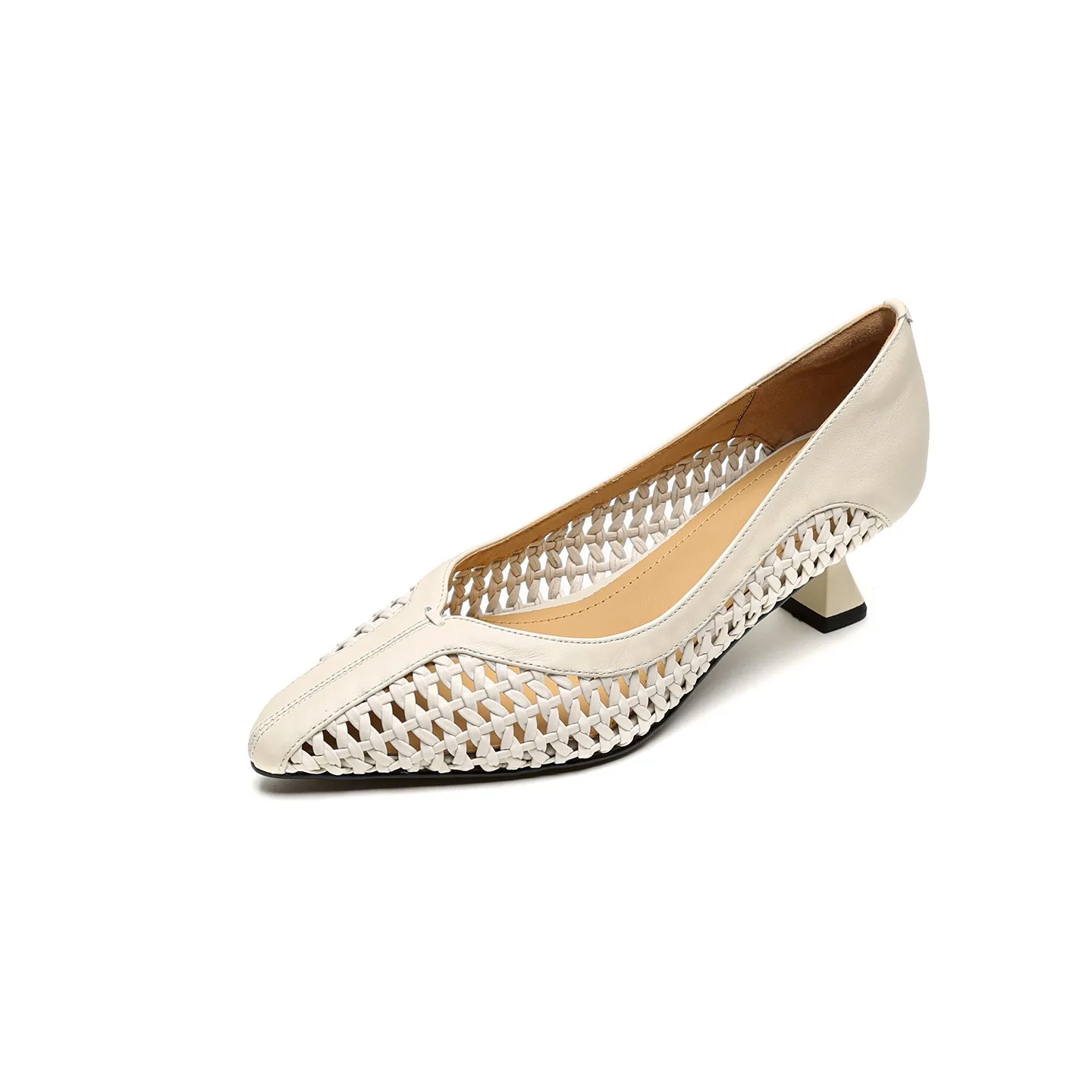 Spring/Summer pointed-toe chunky heel high-heeled cowhide openwork fashion women's shoes