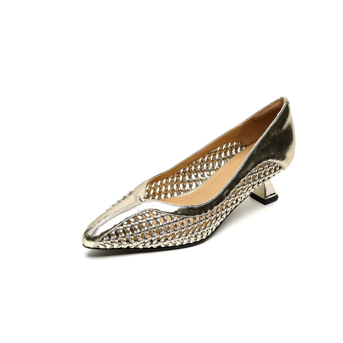 Spring/Summer pointed-toe chunky heel high-heeled cowhide openwork fashion women's shoes