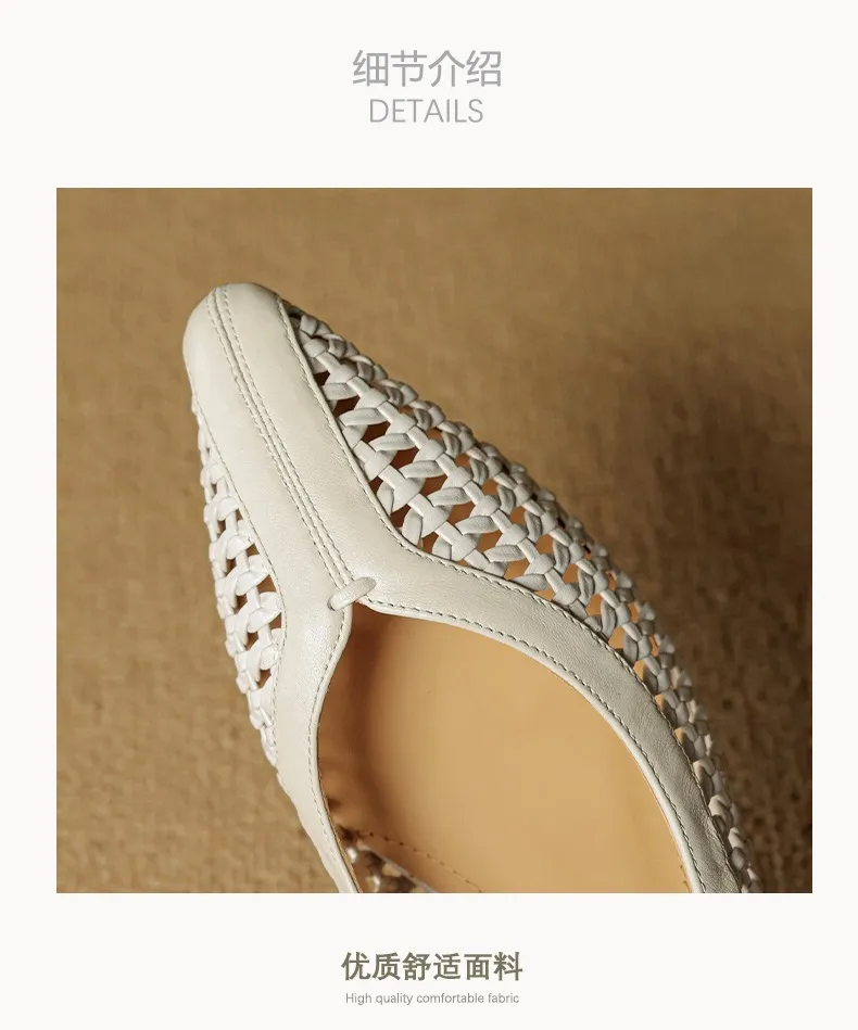 Spring/Summer pointed-toe chunky heel high-heeled cowhide openwork fashion women's shoes