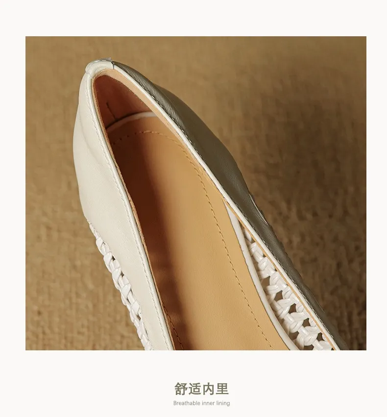 Spring/Summer pointed-toe chunky heel high-heeled cowhide openwork fashion women's shoes