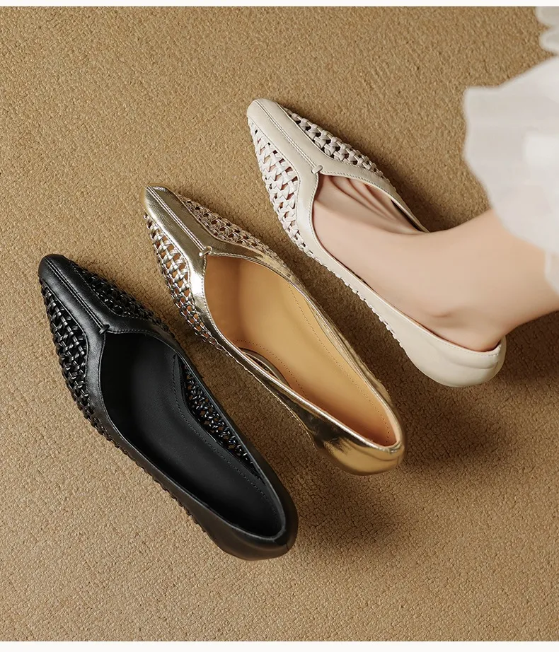 Spring/Summer pointed-toe chunky heel high-heeled cowhide openwork fashion women's shoes