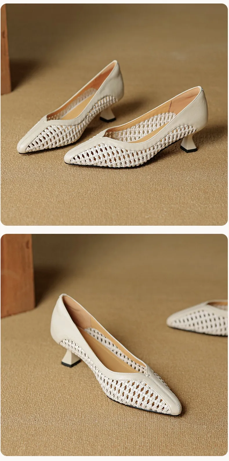 Spring/Summer pointed-toe chunky heel high-heeled cowhide openwork fashion women's shoes