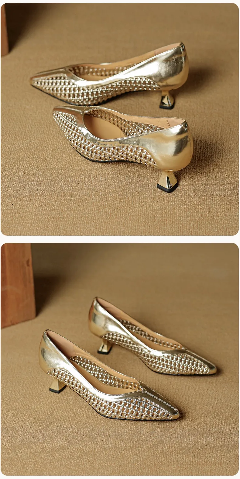 Spring/Summer pointed-toe chunky heel high-heeled cowhide openwork fashion women's shoes