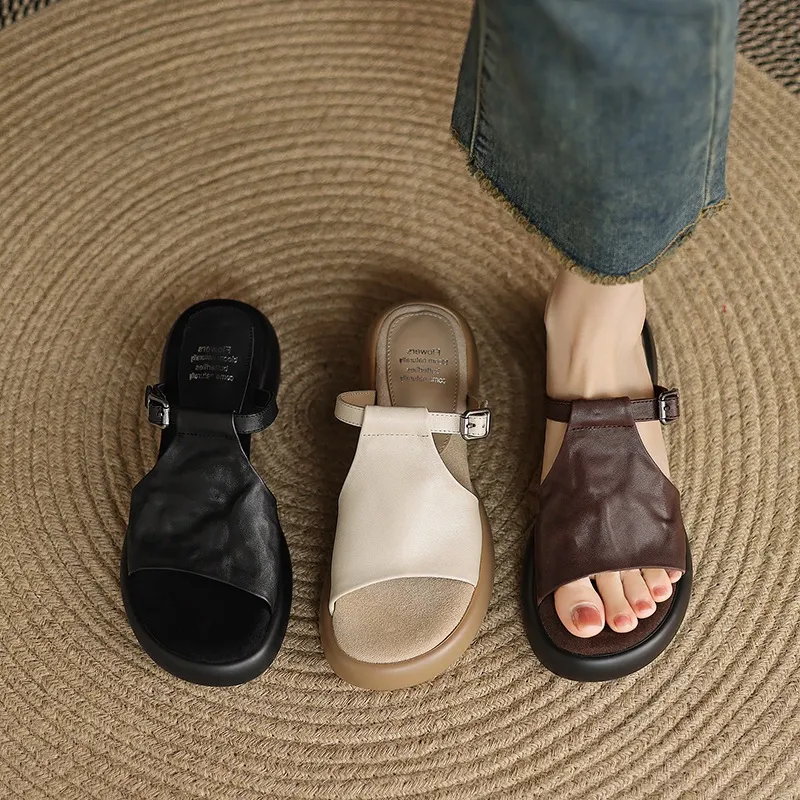 Spring/Summer platform slippers with chunky heels, worn over leather, fashionable women's shoes