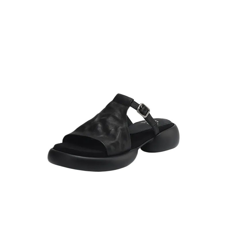 Spring/Summer platform slippers with chunky heels, worn over leather, fashionable women's shoes
