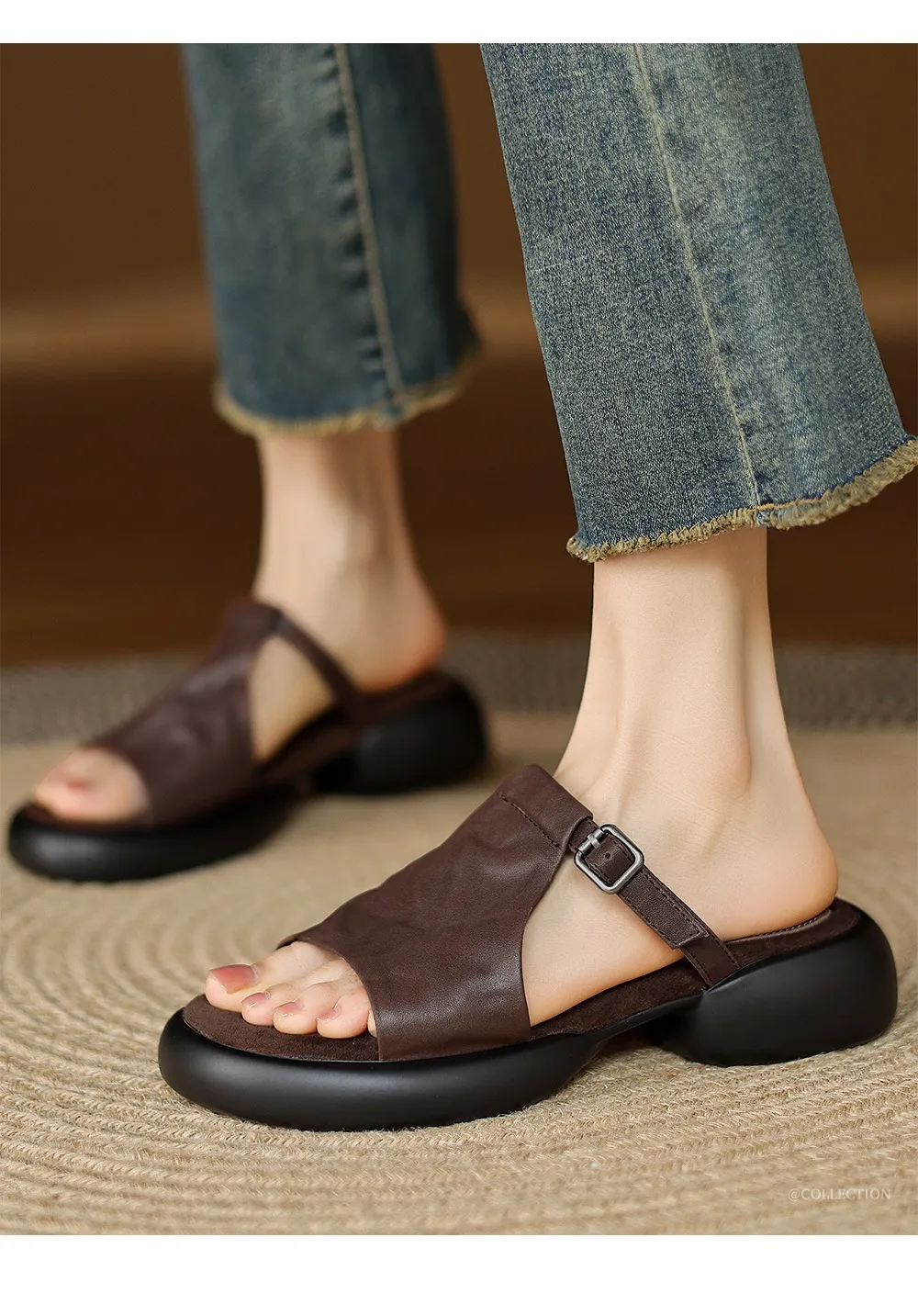 Spring/Summer platform slippers with chunky heels, worn over leather, fashionable women's shoes