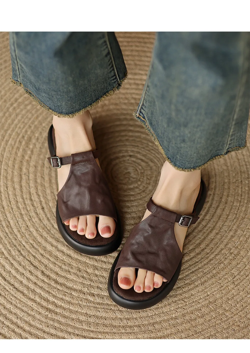 Spring/Summer platform slippers with chunky heels, worn over leather, fashionable women's shoes