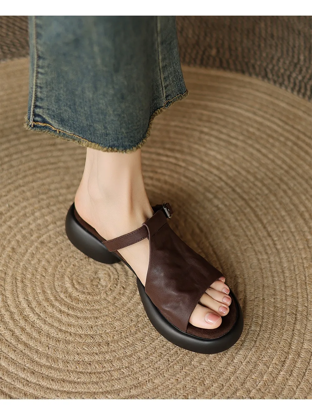Spring/Summer platform slippers with chunky heels, worn over leather, fashionable women's shoes