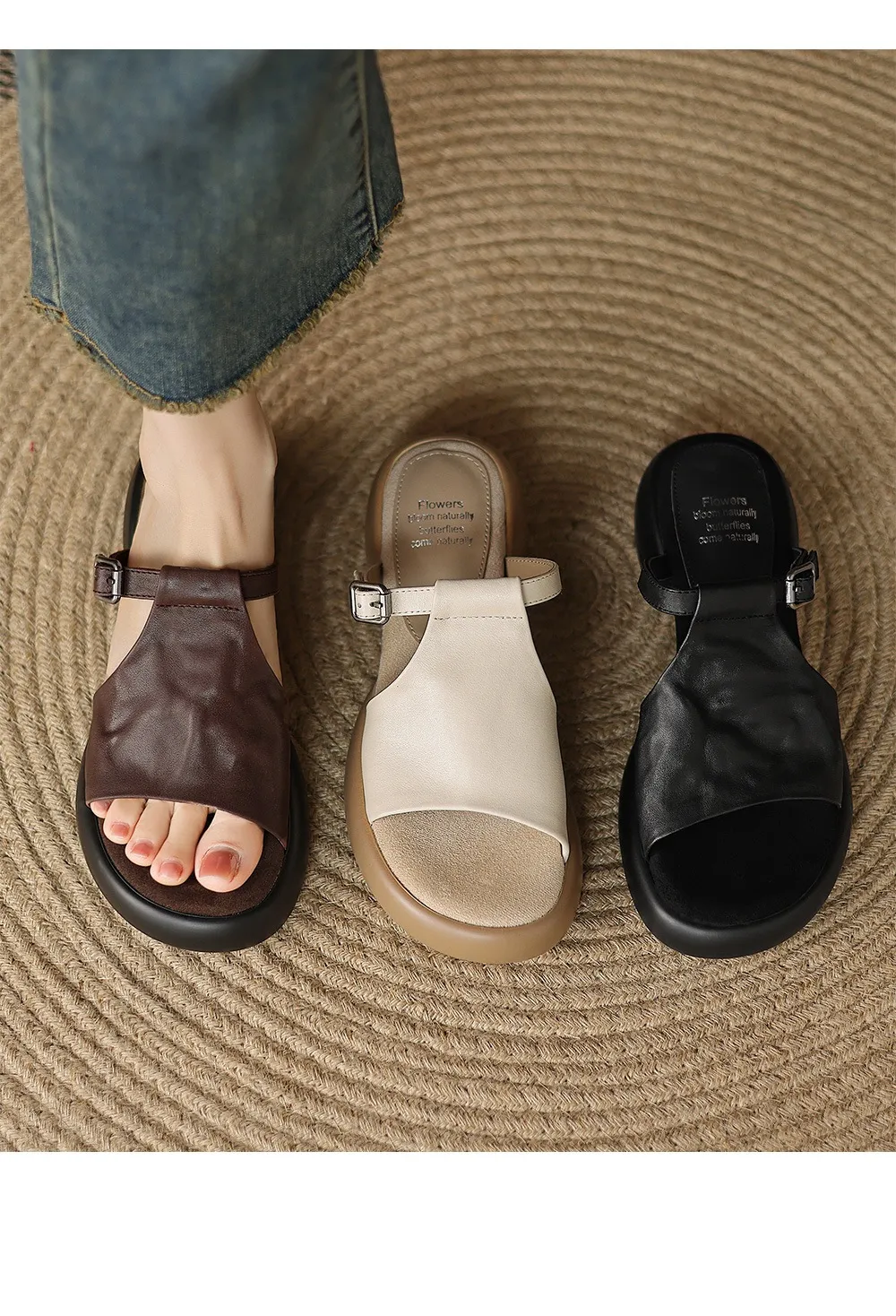 Spring/Summer platform slippers with chunky heels, worn over leather, fashionable women's shoes