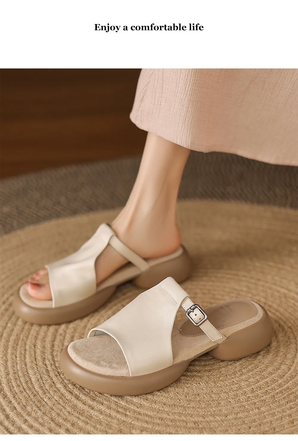 Spring/Summer platform slippers with chunky heels, worn over leather, fashionable women's shoes