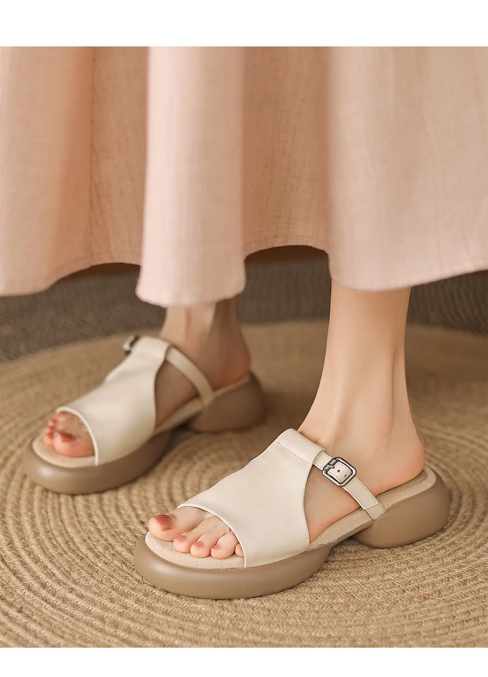 Spring/Summer platform slippers with chunky heels, worn over leather, fashionable women's shoes