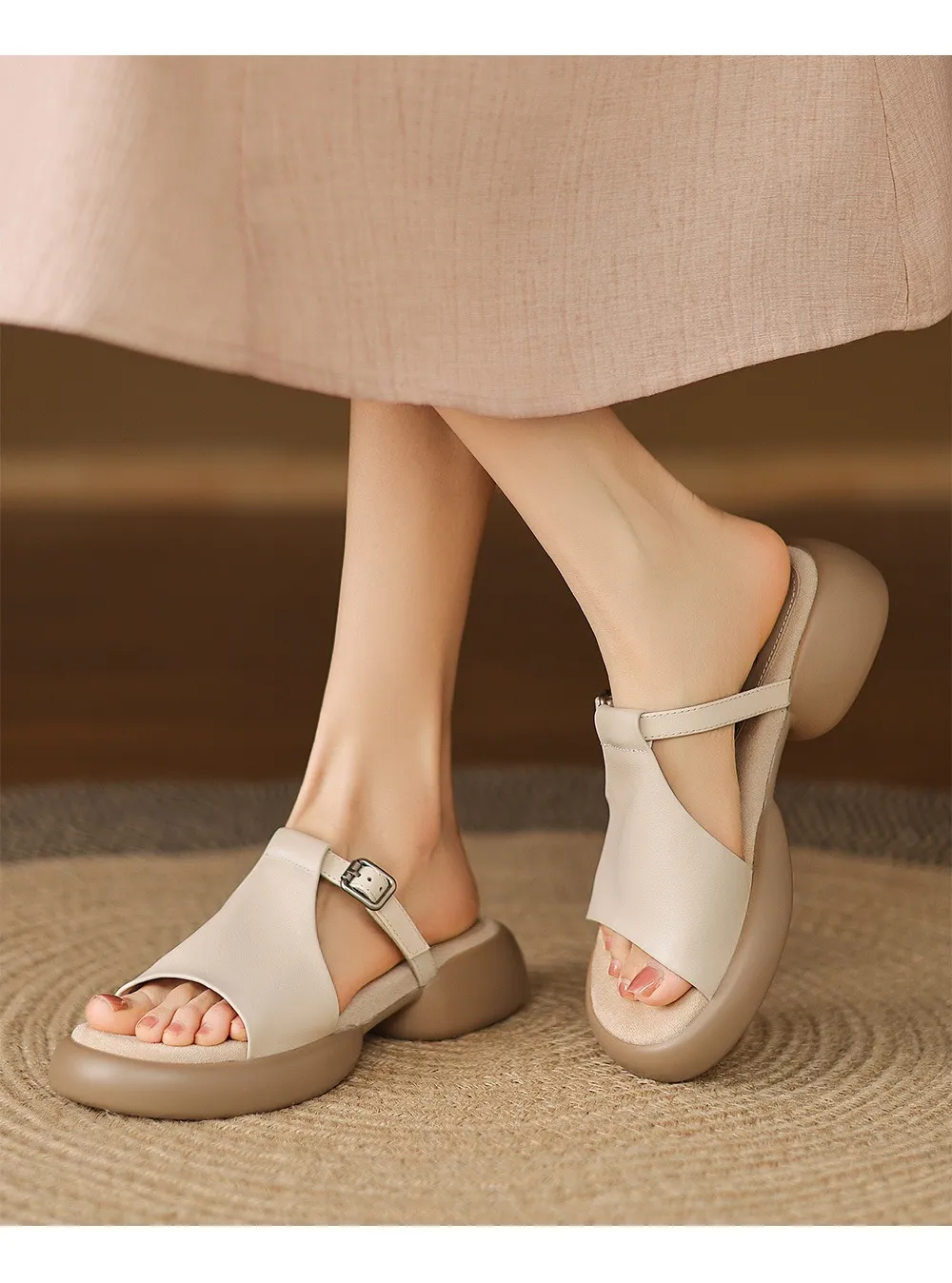 Spring/Summer platform slippers with chunky heels, worn over leather, fashionable women's shoes