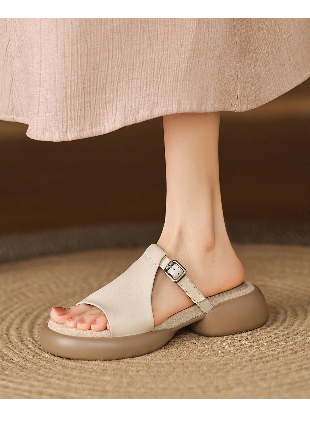 Spring/Summer platform slippers with chunky heels, worn over leather, fashionable women's shoes