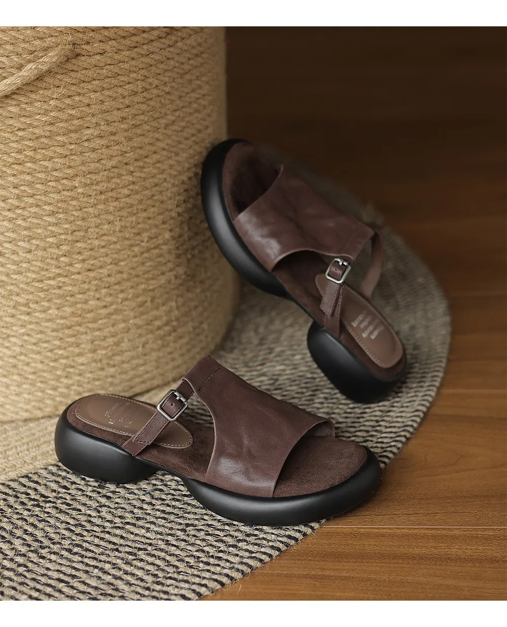 Spring/Summer platform slippers with chunky heels, worn over leather, fashionable women's shoes