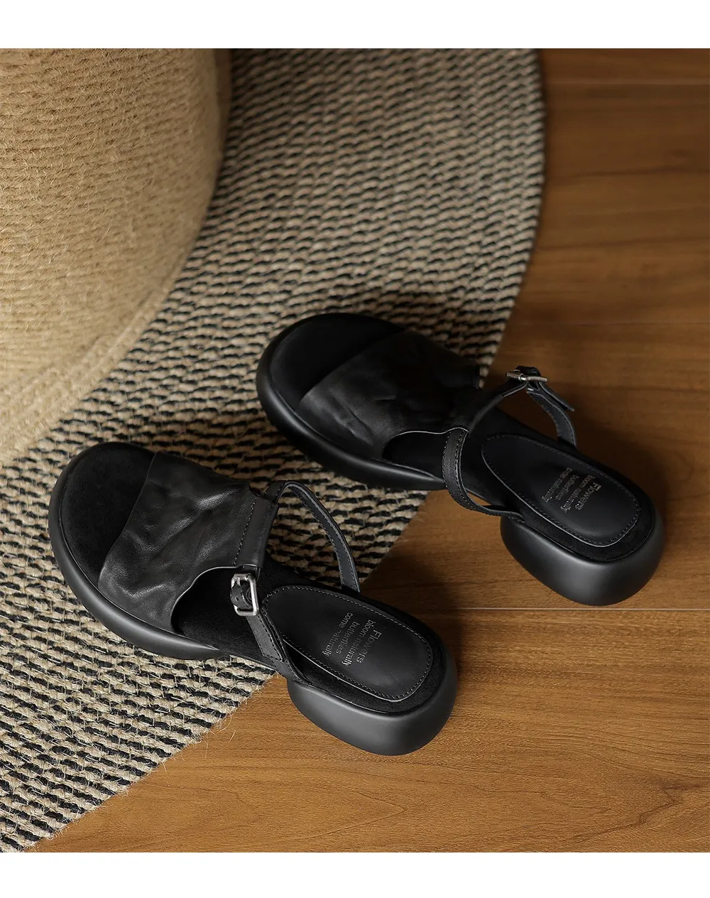 Spring/Summer platform slippers with chunky heels, worn over leather, fashionable women's shoes