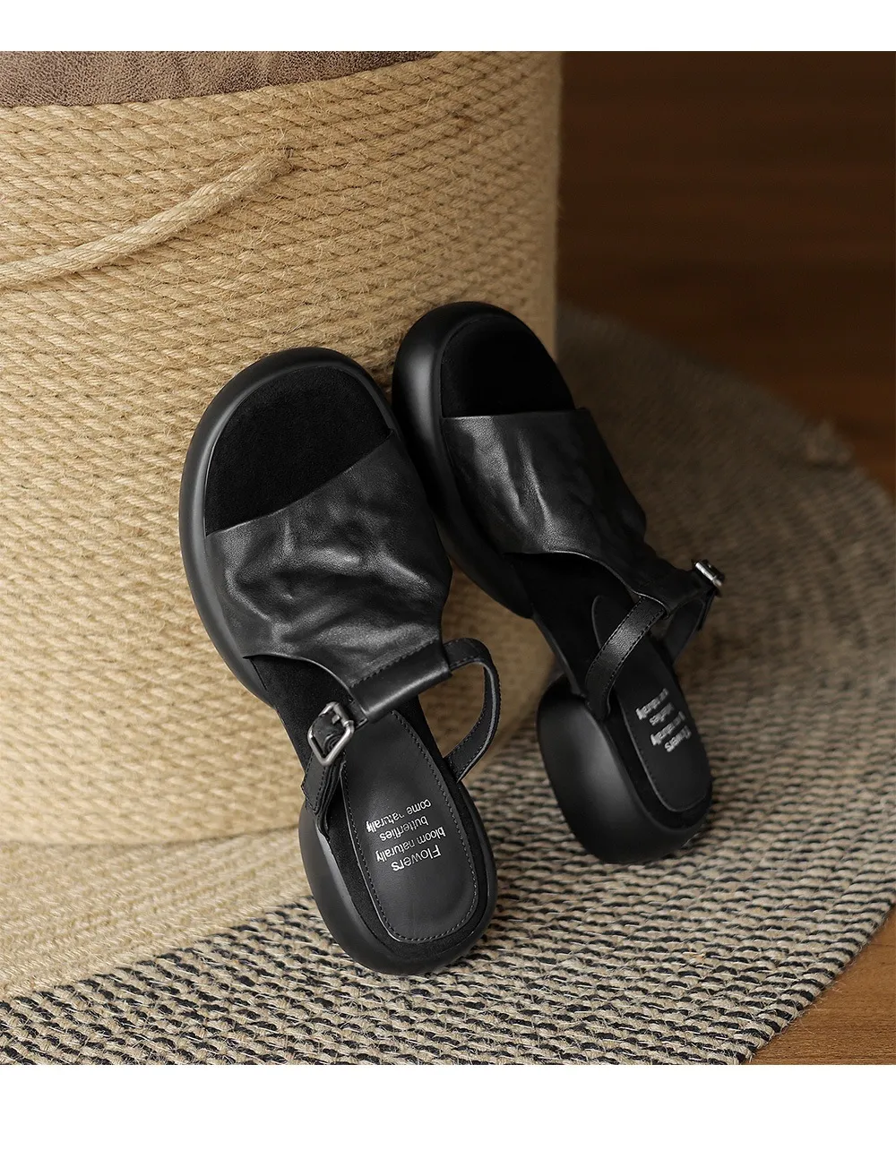 Spring/Summer platform slippers with chunky heels, worn over leather, fashionable women's shoes