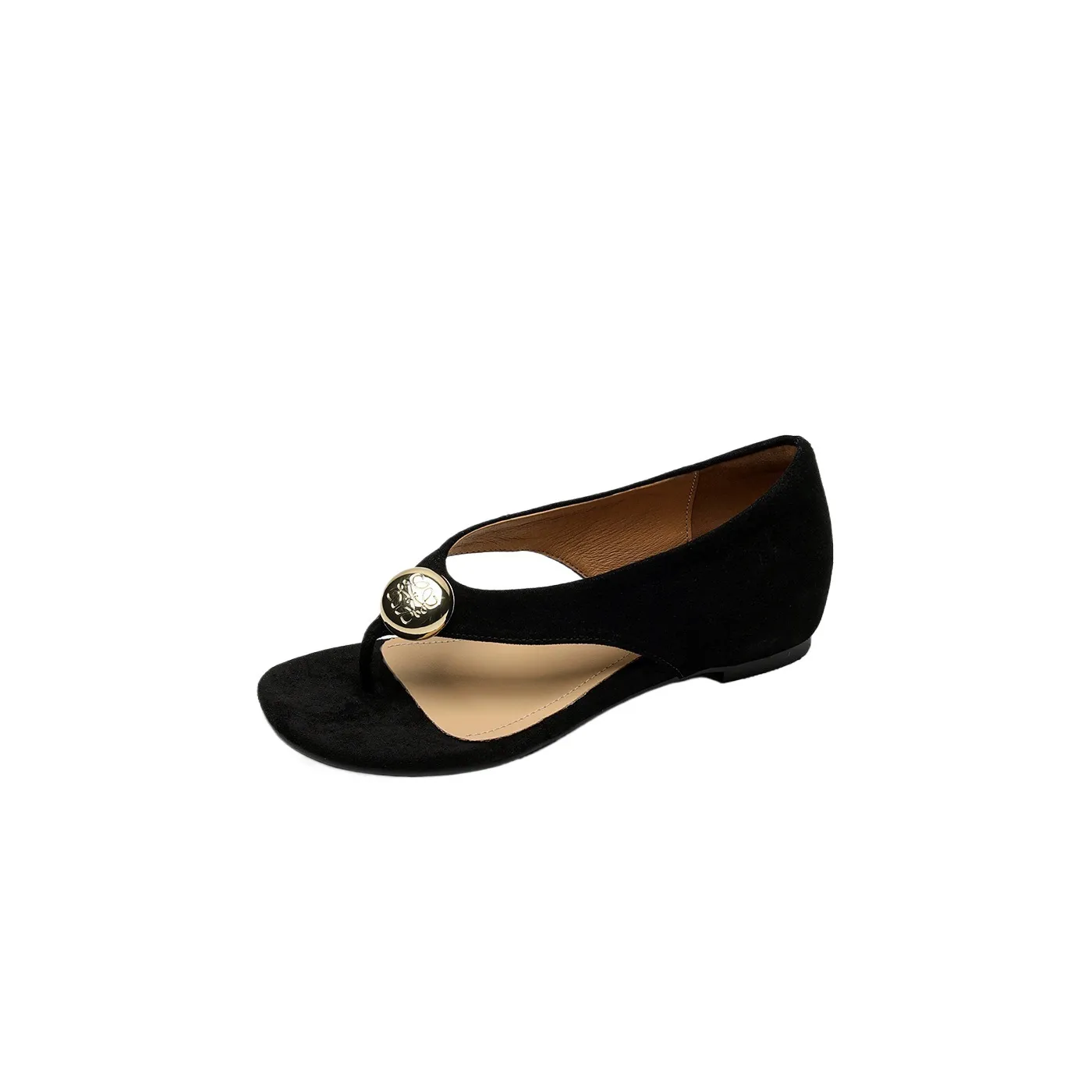Spring/Summer Round Toe Sandals Flat Heel Cowhide Comfortable Women's Shoes
