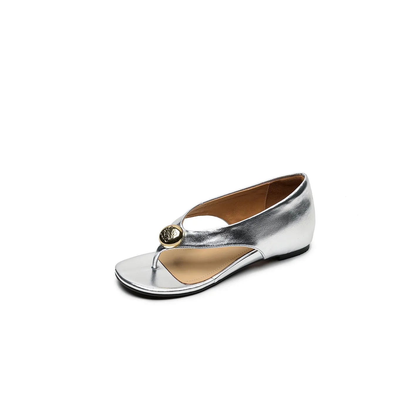 Spring/Summer Round Toe Sandals Flat Heel Cowhide Comfortable Women's Shoes