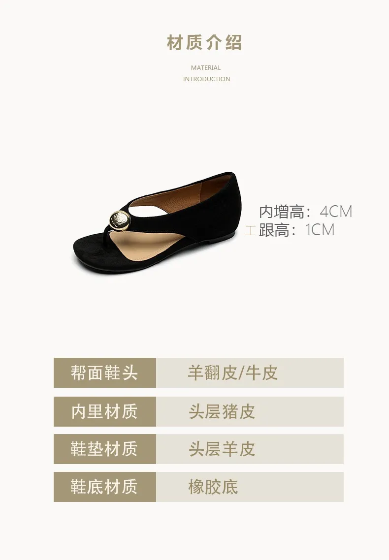 Spring/Summer Round Toe Sandals Flat Heel Cowhide Comfortable Women's Shoes