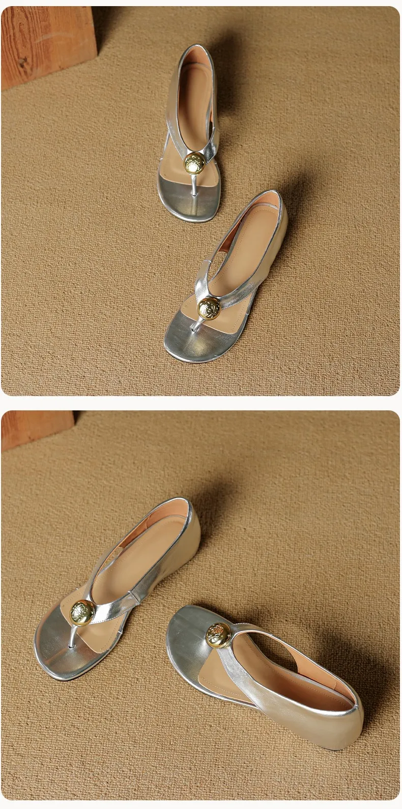 Spring/Summer Round Toe Sandals Flat Heel Cowhide Comfortable Women's Shoes