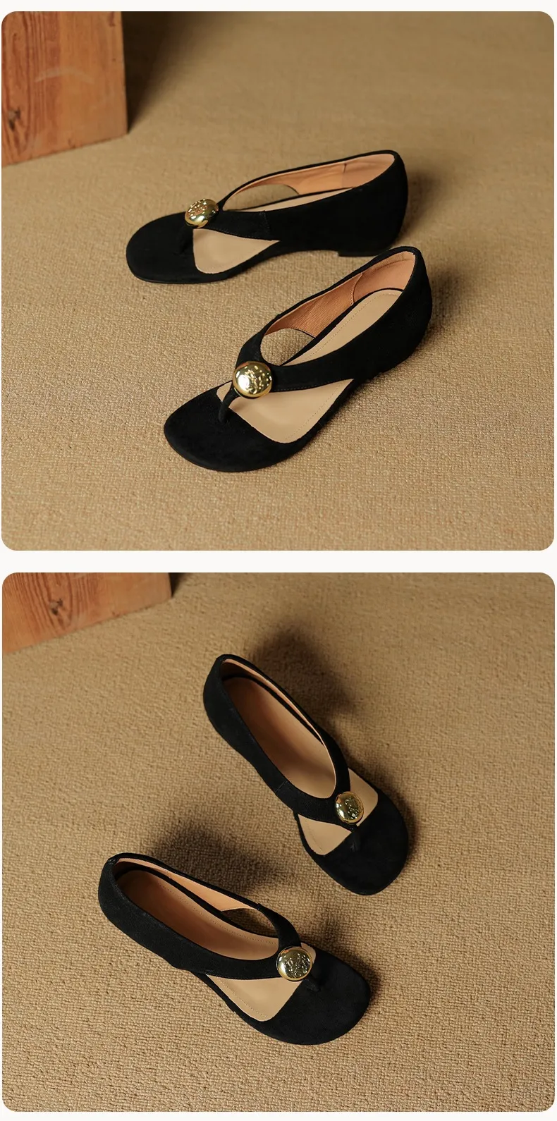 Spring/Summer Round Toe Sandals Flat Heel Cowhide Comfortable Women's Shoes