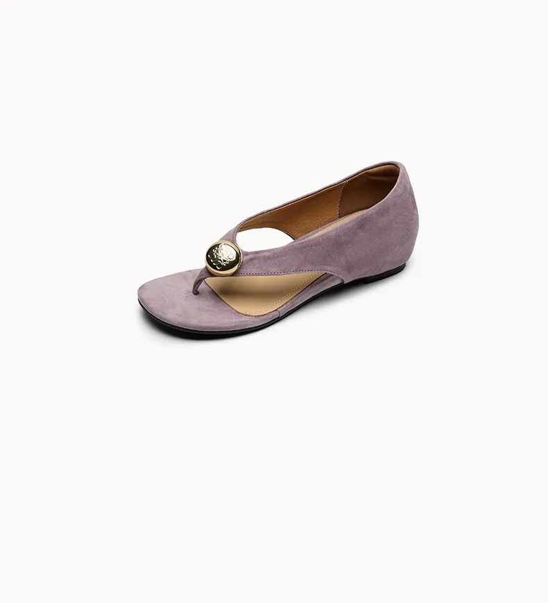 Spring/Summer Round Toe Sandals Flat Heel Cowhide Comfortable Women's Shoes