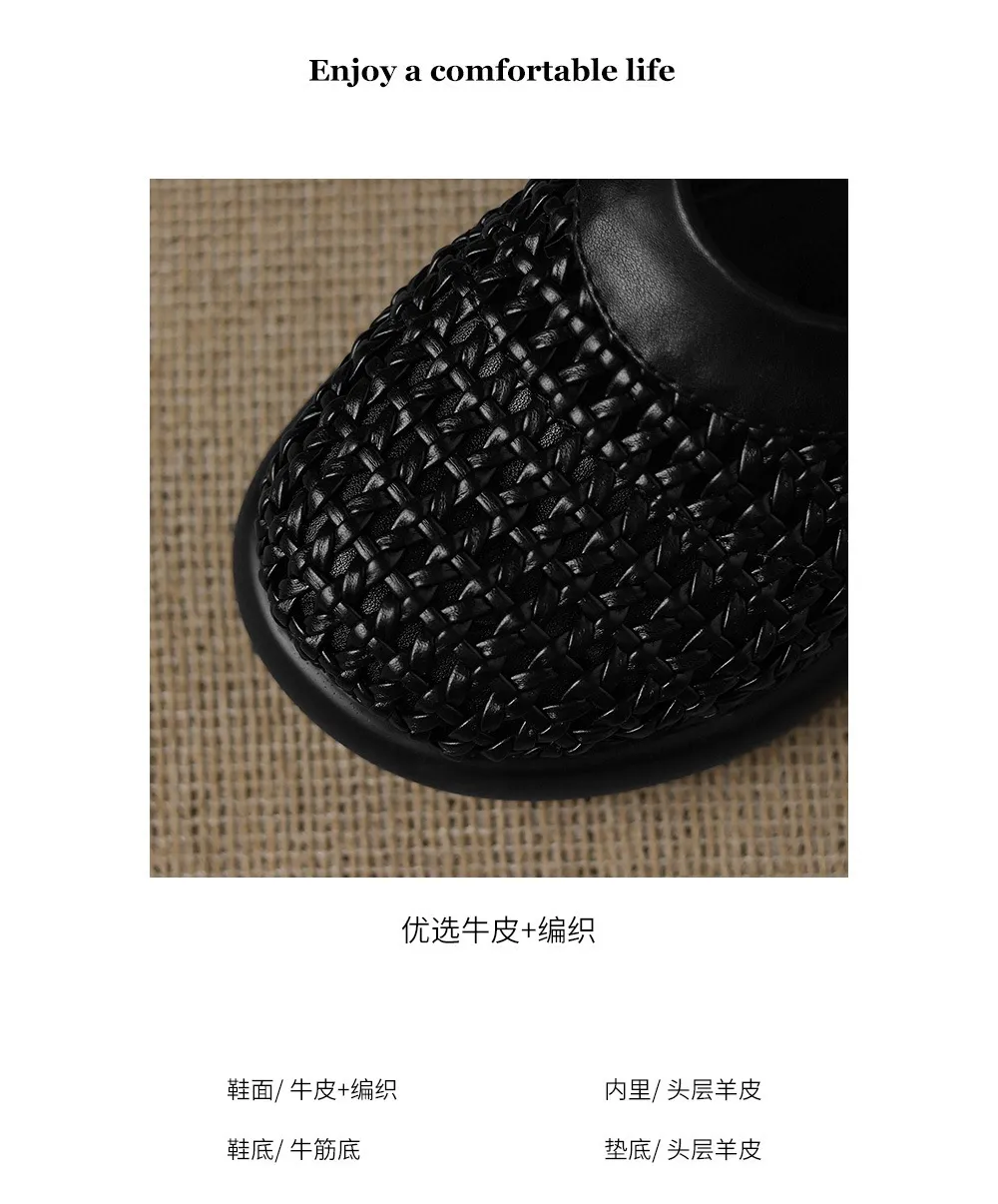 Spring/Summer Slippers, Round Toe, Thick Sole, Chunky Heel, Closed Toe, Hollow Out Cowhide Fashion Shoes for Women