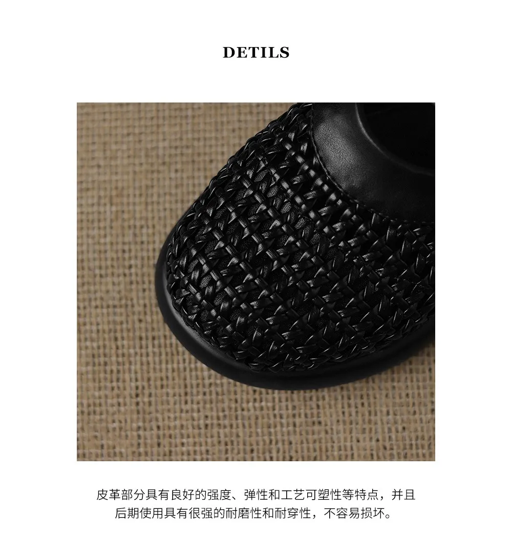 Spring/Summer Slippers, Round Toe, Thick Sole, Chunky Heel, Closed Toe, Hollow Out Cowhide Fashion Shoes for Women