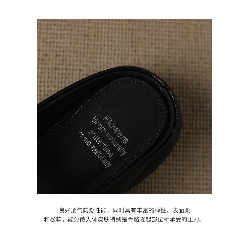 Spring/Summer Slippers, Round Toe, Thick Sole, Chunky Heel, Closed Toe, Hollow Out Cowhide Fashion Shoes for Women