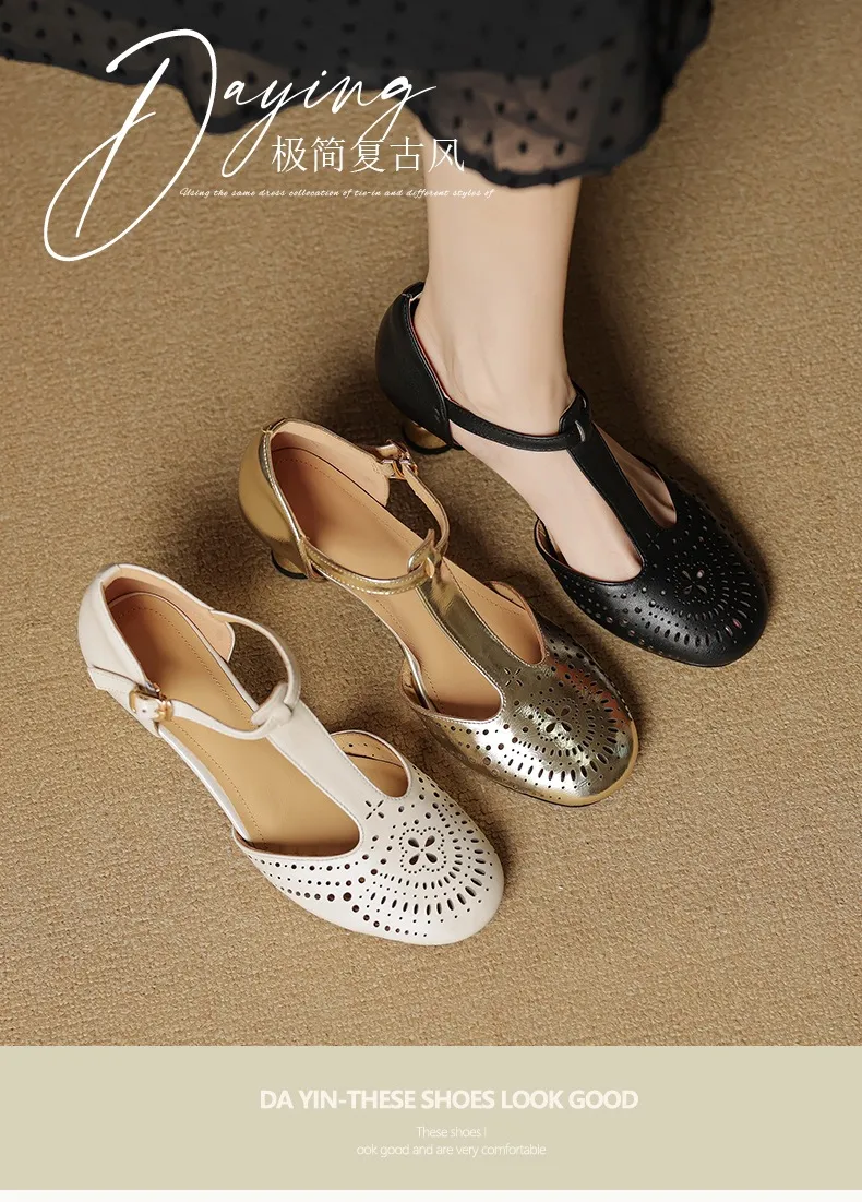 Spring/Summer Sandals Round Toe Chunky Heel High Heel Buckle Openwork Fashion Women's Shoes