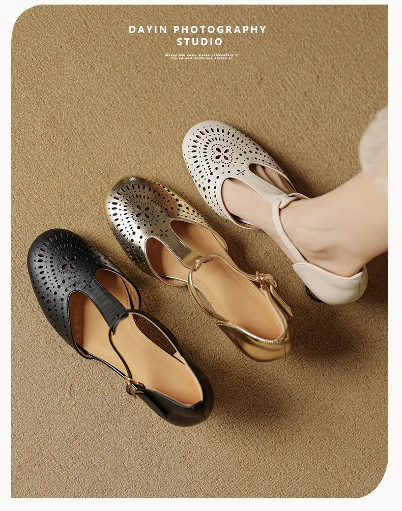 Spring/Summer Sandals Round Toe Chunky Heel High Heel Buckle Openwork Fashion Women's Shoes
