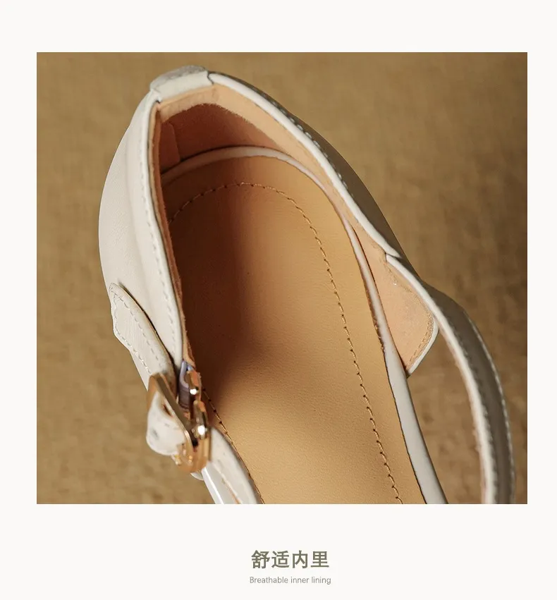 Spring/Summer Sandals Round Toe Chunky Heel High Heel Buckle Openwork Fashion Women's Shoes