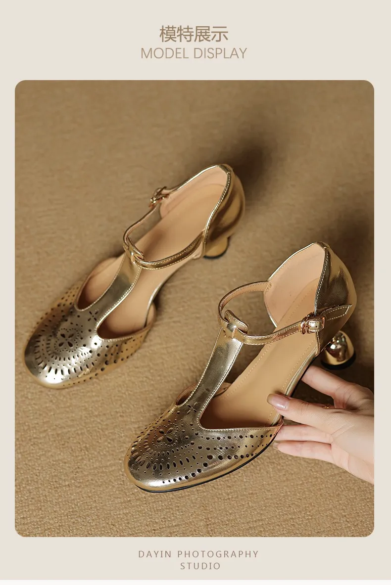 Spring/Summer Sandals Round Toe Chunky Heel High Heel Buckle Openwork Fashion Women's Shoes