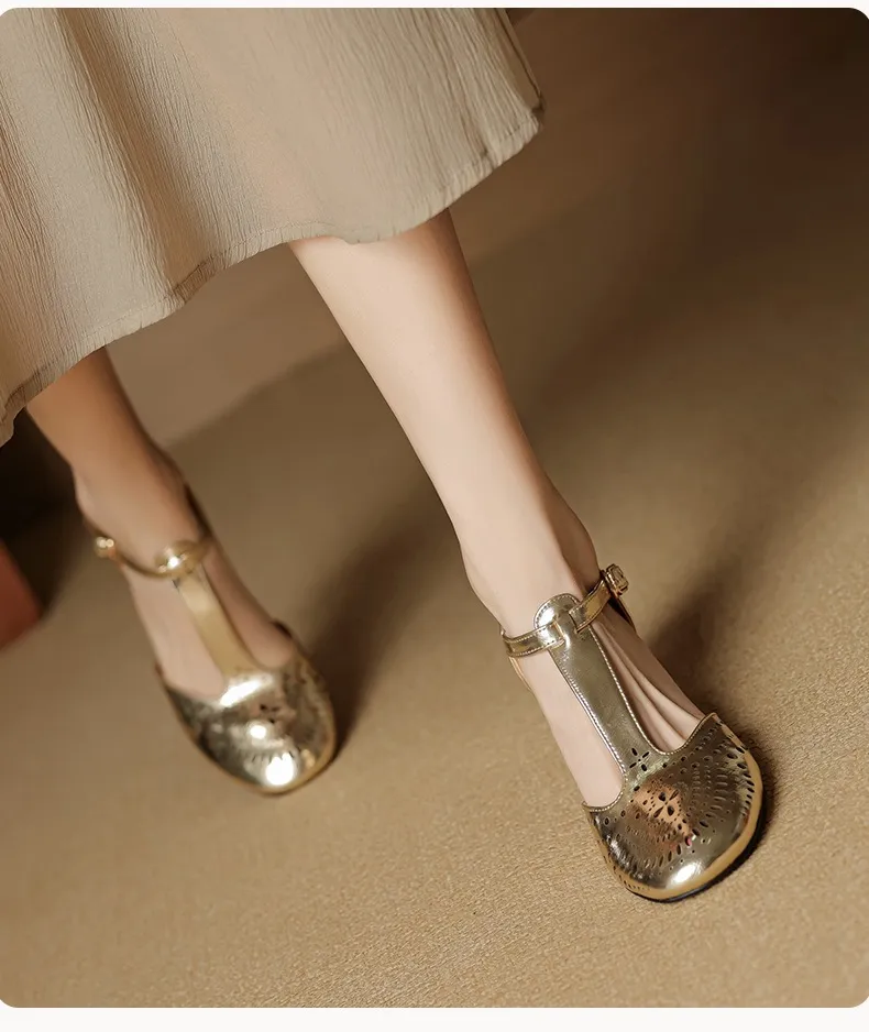 Spring/Summer Sandals Round Toe Chunky Heel High Heel Buckle Openwork Fashion Women's Shoes