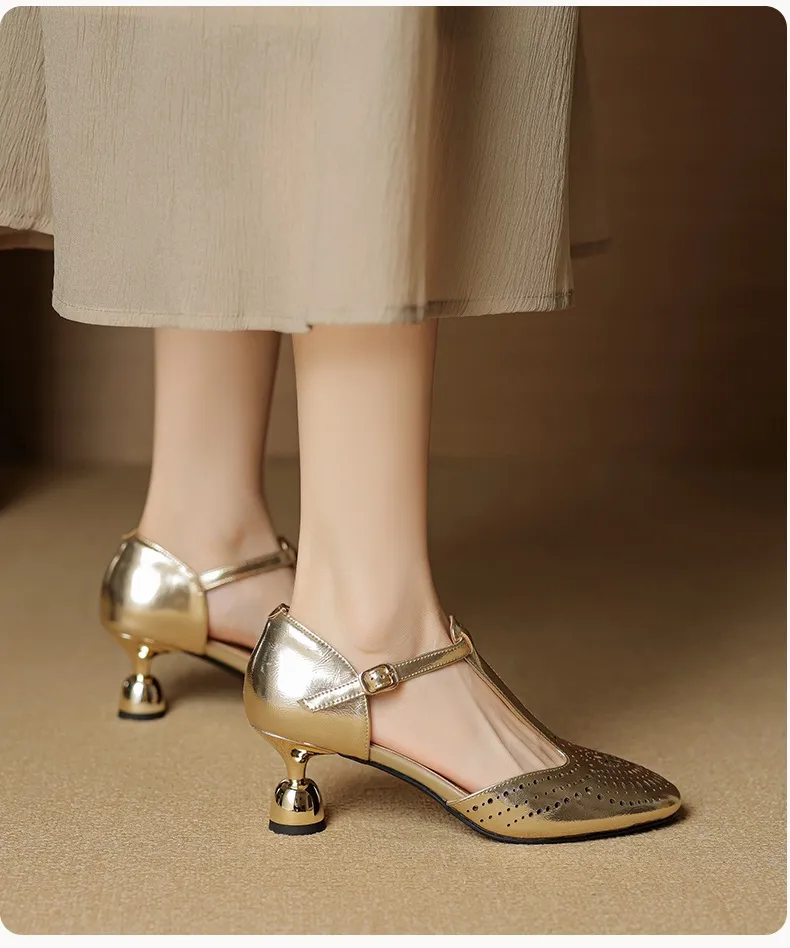 Spring/Summer Sandals Round Toe Chunky Heel High Heel Buckle Openwork Fashion Women's Shoes