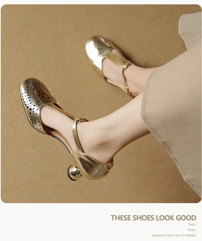 Spring/Summer Sandals Round Toe Chunky Heel High Heel Buckle Openwork Fashion Women's Shoes