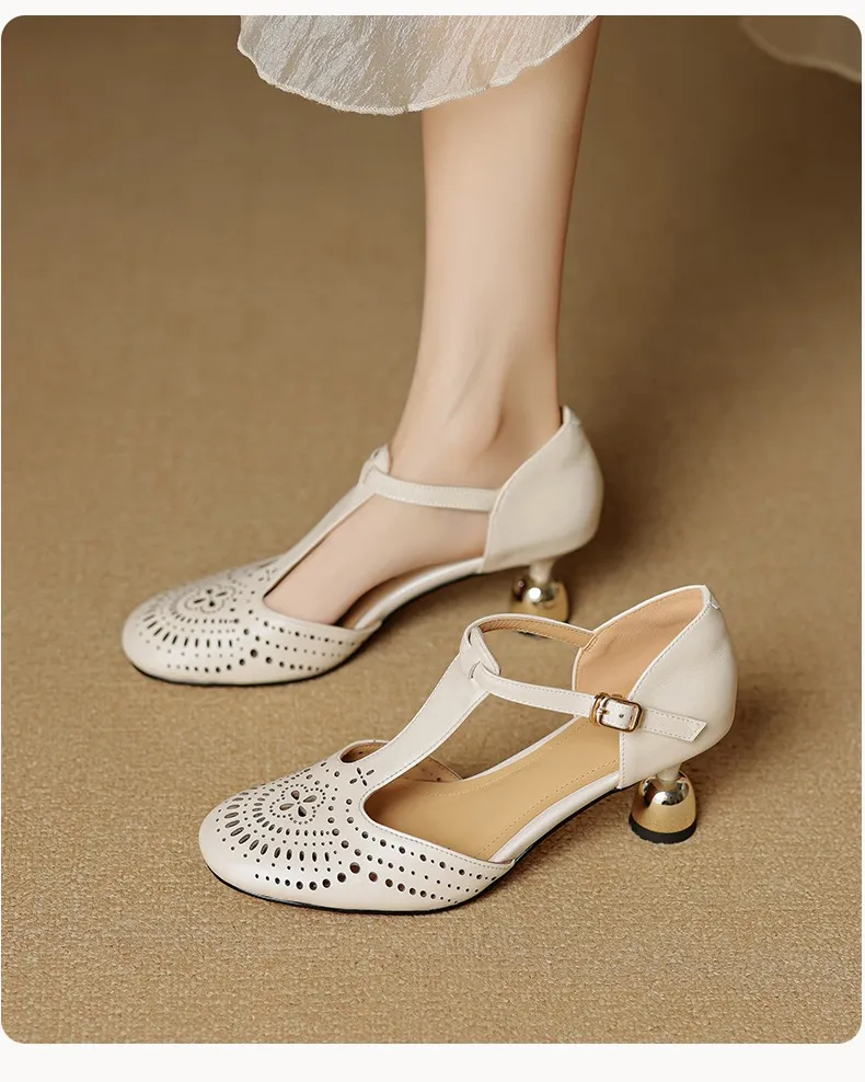 Spring/Summer Sandals Round Toe Chunky Heel High Heel Buckle Openwork Fashion Women's Shoes