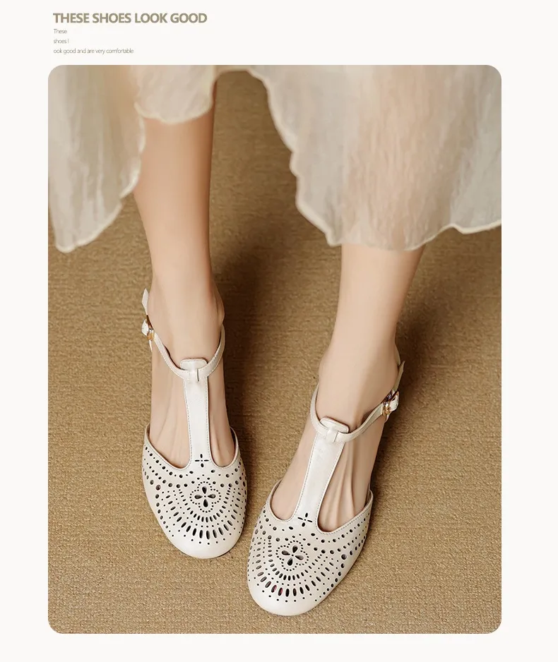 Spring/Summer Sandals Round Toe Chunky Heel High Heel Buckle Openwork Fashion Women's Shoes