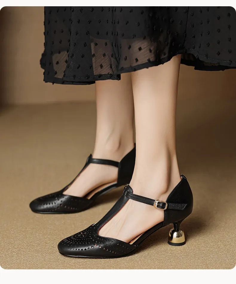Spring/Summer Sandals Round Toe Chunky Heel High Heel Buckle Openwork Fashion Women's Shoes