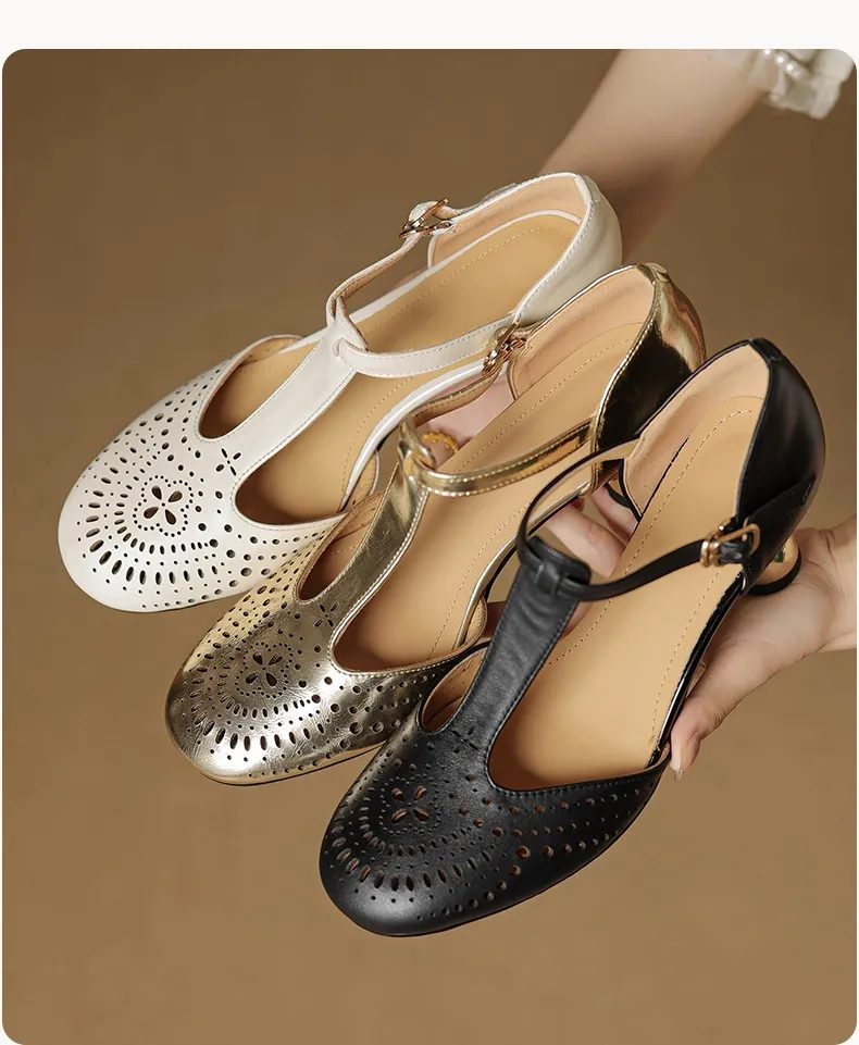 Spring/Summer Sandals Round Toe Chunky Heel High Heel Buckle Openwork Fashion Women's Shoes