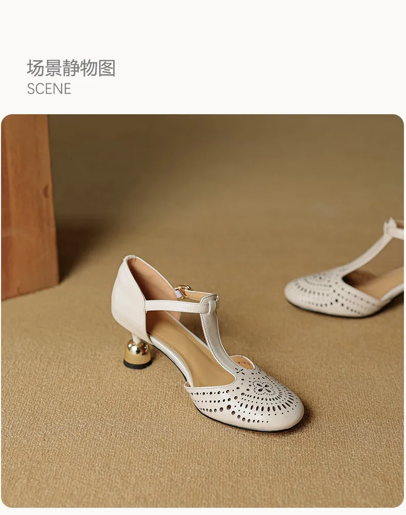Spring/Summer Sandals Round Toe Chunky Heel High Heel Buckle Openwork Fashion Women's Shoes