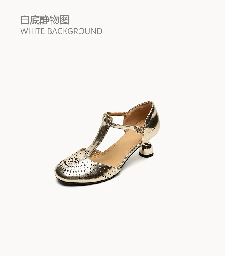 Spring/Summer Sandals Round Toe Chunky Heel High Heel Buckle Openwork Fashion Women's Shoes