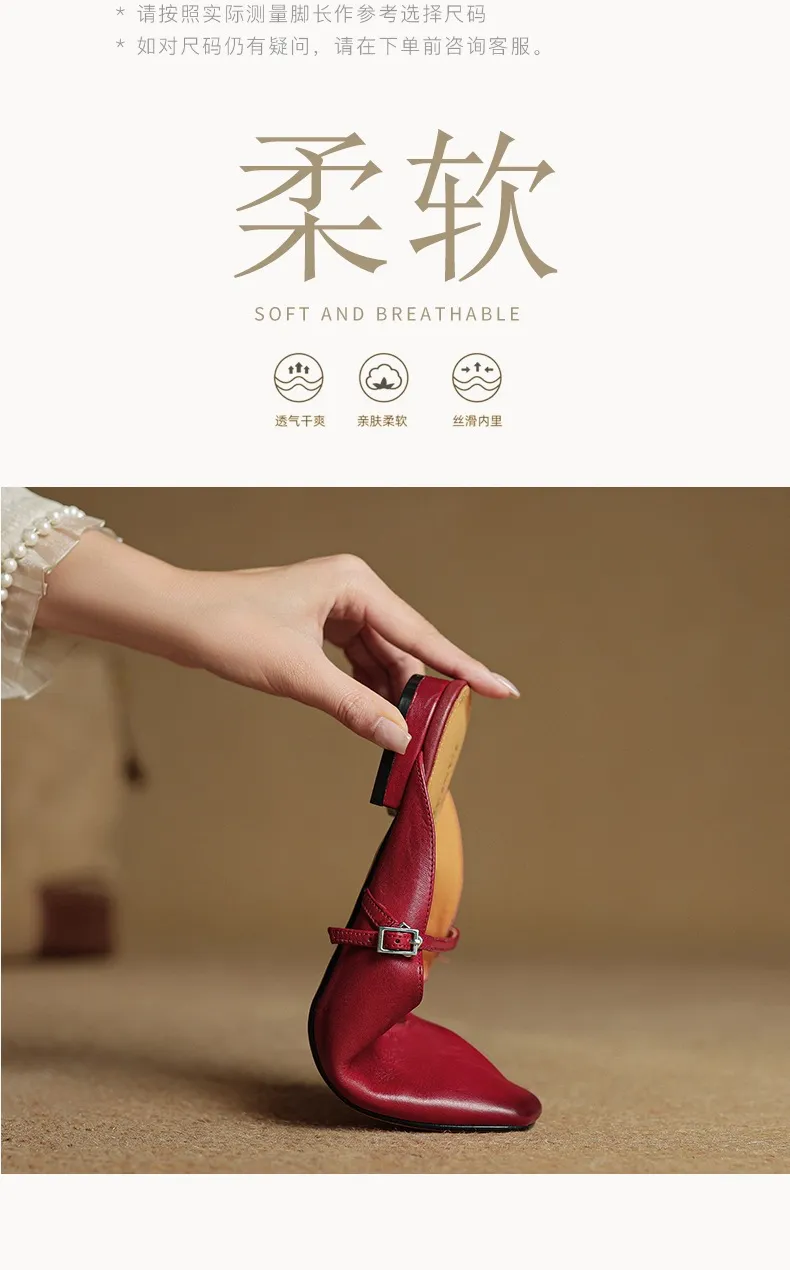 Spring/Summer Square Toe Slippers, Leather, Low Heel, Flat, Comfortable Women's Shoes, Size 40